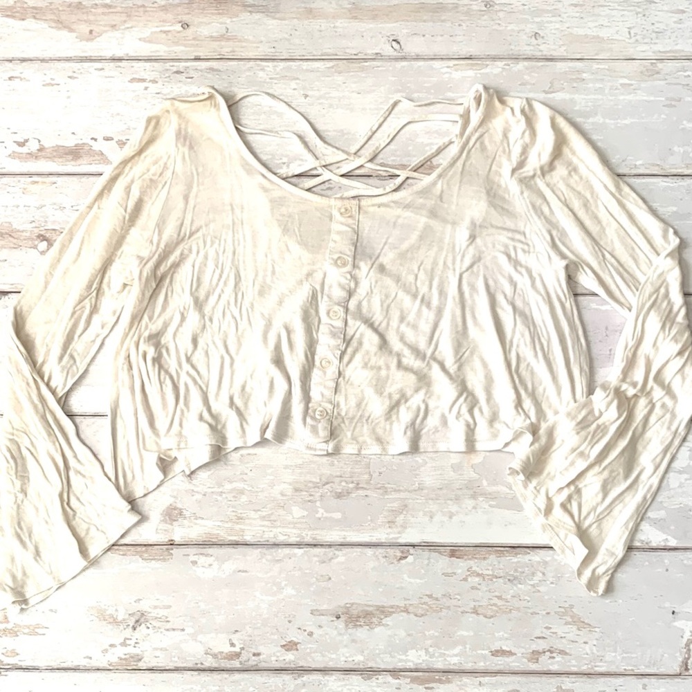 Women’s S/M White Bell Long Sleeves Size Small Cropped Shirt Mine Brand